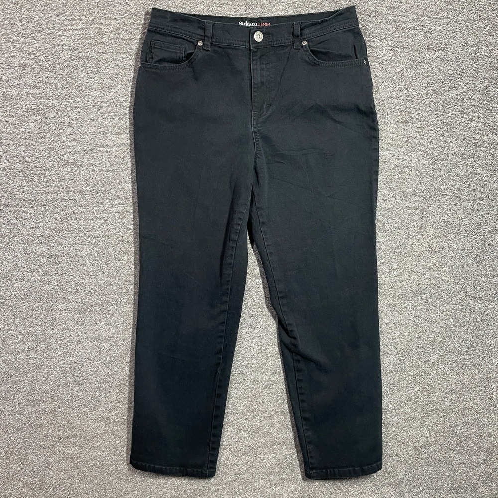 Style & Co Denim Jeans Womens 12S Black Natural Fit Tapered Leg Short Stretch